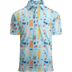 imageAlex Vando Mens Hawaiian Golf Shirt Moisture Wicking Digital Print Golf Shirts for MenCyan Surfboard