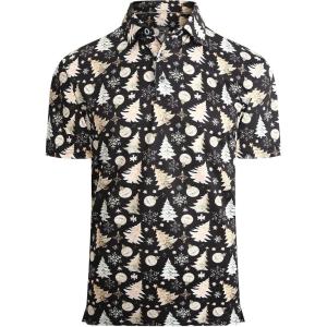 imageAlex Vando Mens Hawaiian Golf Shirt Moisture Wicking Digital Print Golf Shirts for MenGold Christmas Tree
