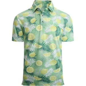 imageAlex Vando Mens Hawaiian Golf Shirt Moisture Wicking Digital Print Golf Shirts for MenGreen Lemon