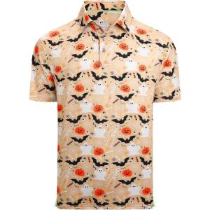 imageAlex Vando Mens Hawaiian Golf Shirt Moisture Wicking Digital Print Golf Shirts for MenKhaki Bat