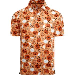 imageAlex Vando Mens Hawaiian Golf Shirt Moisture Wicking Digital Print Golf Shirts for MenOrange Pumpkin