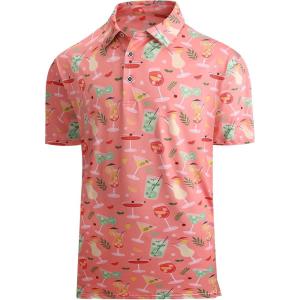 imageAlex Vando Mens Hawaiian Golf Shirt Moisture Wicking Digital Print Golf Shirts for MenPink Drinking