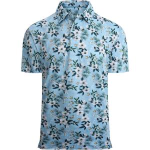 imageAlex Vando Mens Hawaiian Golf Shirt Moisture Wicking Digital Print Golf Shirts for MenWhite Christmas Flower