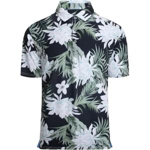 imageAlex Vando Mens Hawaiian Golf Shirt Moisture Wicking Digital Print Golf Shirts for MenWhite Flower