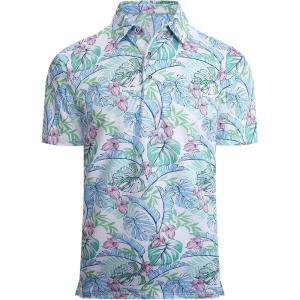 imageAlex Vando Mens Hawaiian Golf Shirt Moisture Wicking Digital Print Golf Shirts for MenWhite Palm Leaf