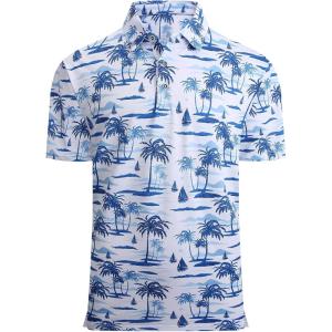 imageAlex Vando Mens Hawaiian Golf Shirt Moisture Wicking Digital Print Golf Shirts for MenWhite Palm Tree