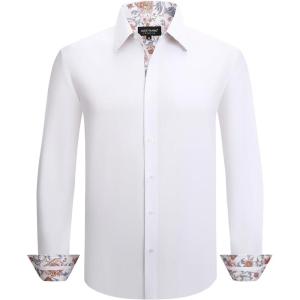 imageAlex Vando Mens Cotton Stretch Dress Shirt Regular Fit Fashion Paisley Contrast Button Down ShirtsWhite