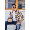 imageAlex Vando Mens Button Down Shirts Flannel Shirt Long SleeveCoffeeWhite