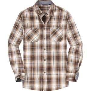 imageAlex Vando Mens Button Down Shirts Flannel Shirt Long SleeveCoffeeWhite N28