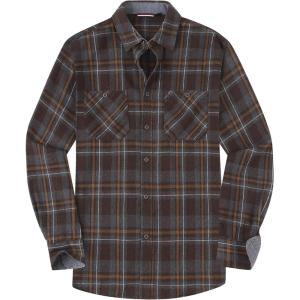 imageAlex Vando Mens Button Down Shirts Flannel Shirt Long SleeveGreyCoffee