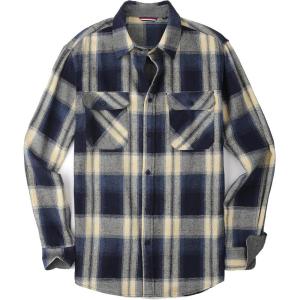 imageAlex Vando Mens Button Down Shirts Flannel Shirt Long SleeveNavyYellow