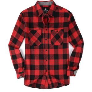 imageAlex Vando Mens Button Down Shirts Flannel Shirt Long SleeveRedBlack