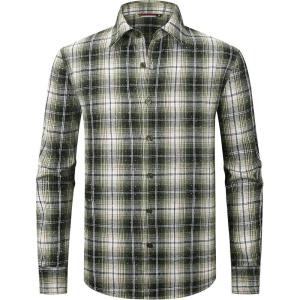 imageAlex Vando Mens Button Down Shirts Flannel Shirt Long SleeveRhinestone GreenBlack