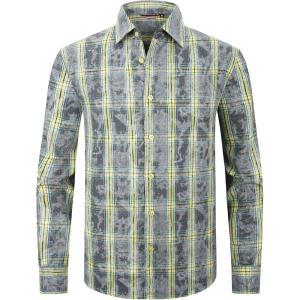 imageAlex Vando Mens Button Down Shirts Flannel Shirt Long SleeveRhinestone YellowGrey