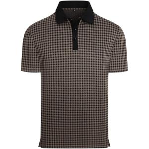 imageAlex Vando Mens Check Golf Shirt Contrast Rib Collar Short Sleeve Polo Shirts for MenBlackKhaki