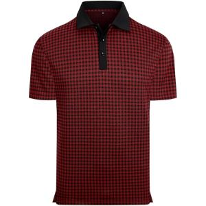 imageAlex Vando Mens Check Golf Shirt Contrast Rib Collar Short Sleeve Polo Shirts for MenBlackRed
