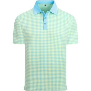 imageAlex Vando Mens Check Golf Shirt Contrast Rib Collar Short Sleeve Polo Shirts for MenBlueYellow