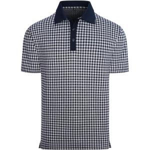 imageAlex Vando Mens Check Golf Shirt Contrast Rib Collar Short Sleeve Polo Shirts for MenNavyWhite