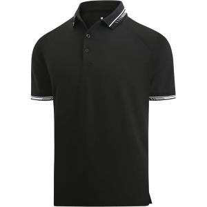 imageAlex Vando Mens Golf Shirt CottonLike Silky Performance Short Sleeve Sports Polo ShirtsBlack