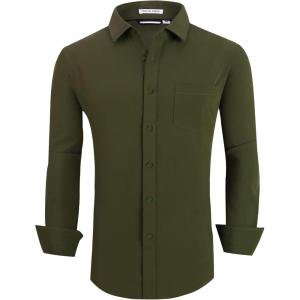 imageAlex Vando Mens Dress Shirt Wrinkle Free Regular Fit 4Way Stretch Button Down ShirtsArmy Green