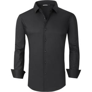 imageAlex Vando Mens Dress Shirt Wrinkle Free Regular Fit 4Way Stretch Button Down ShirtsCotton Black