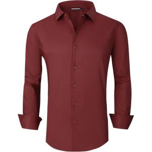 imageAlex Vando Mens Dress Shirt Wrinkle Free Regular Fit 4Way Stretch Button Down ShirtsCotton Burgundy