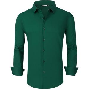 imageAlex Vando Mens Dress Shirt Wrinkle Free Regular Fit 4Way Stretch Button Down ShirtsCotton Green