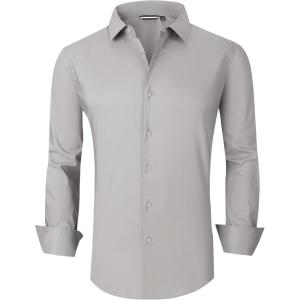 imageAlex Vando Mens Dress Shirt Wrinkle Free Regular Fit 4Way Stretch Button Down ShirtsCotton Grey