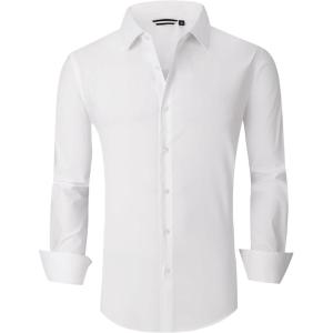 imageAlex Vando Mens Dress Shirt Wrinkle Free Regular Fit 4Way Stretch Button Down ShirtsCotton White