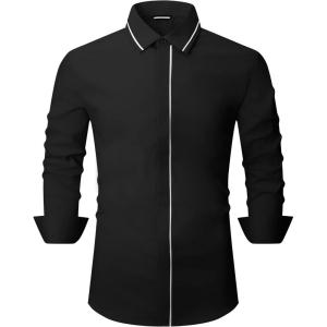 imageAlex Vando Mens Dress Shirt Wrinkle Free Regular Fit 4Way Stretch Button Down ShirtsHidden Black