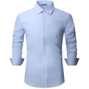 imageAlex Vando Mens Dress Shirt Wrinkle Free Regular Fit 4Way Stretch Button Down ShirtsHidden Blue