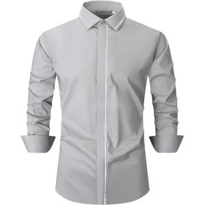 imageAlex Vando Mens Dress Shirt Wrinkle Free Regular Fit 4Way Stretch Button Down ShirtsHidden Grey