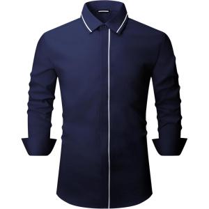 imageAlex Vando Mens Dress Shirt Wrinkle Free Regular Fit 4Way Stretch Button Down ShirtsHidden Navy