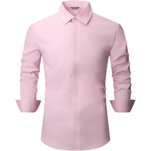 imageAlex Vando Mens Dress Shirt Wrinkle Free Regular Fit 4Way Stretch Button Down ShirtsHidden Pink