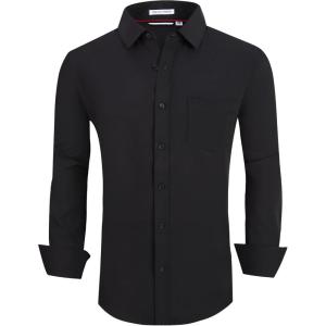imageAlex Vando Mens Dress Shirt Wrinkle Free Regular Fit 4Way Stretch Button Down ShirtsSolid Black