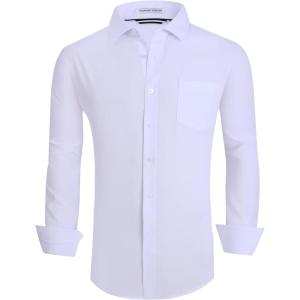 imageAlex Vando Mens Dress Shirt Wrinkle Free Regular Fit 4Way Stretch Button Down ShirtsSolid White