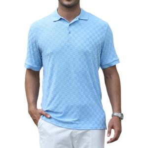 imageAlex Vando Mens Polo Shirts Short Sleeve Regular Fit Fashion Designed ShirtBlue Jacquard