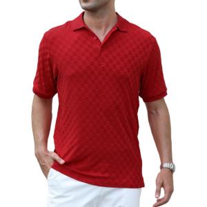 imageAlex Vando Mens Polo Shirts Short Sleeve Regular Fit Fashion Designed ShirtRed Jacquard