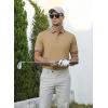imageAlex Vando Mens Golf Shirts Moisture Wicking QuickDry Short Sleeve Fashion Designed Polo Shirts for MenKhaki