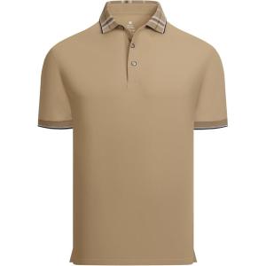 imageAlex Vando Mens Golf Shirts Moisture Wicking QuickDry Short Sleeve Fashion Designed Polo Shirts for MenKhaki
