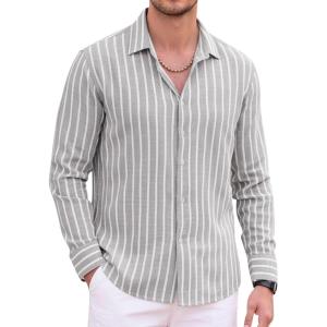 imageAlex Vando Mens Linen Long Sleeve Casual Button Down Shirt for Men Beach Wedding ShirtsGrey