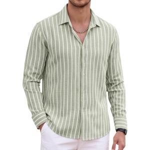 imageAlex Vando Mens Linen Long Sleeve Casual Button Down Shirt for Men Beach Wedding ShirtsLtgreen