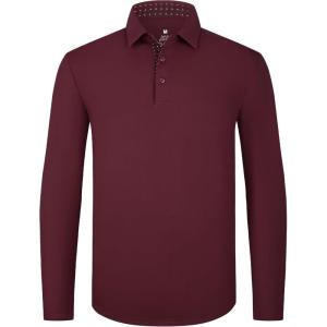 imageAlex Vando Mens Golf Shirt Moisture Wicking QuickDry Solid Long Sleeve Polo Shirts for MenBurgundy 09