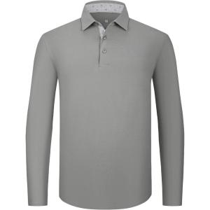 imageAlex Vando Mens Golf Shirt Moisture Wicking QuickDry Solid Long Sleeve Polo Shirts for MenGrey 09