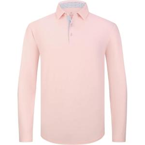 imageAlex Vando Mens Golf Shirt Moisture Wicking QuickDry Solid Long Sleeve Polo Shirts for MenLt Pink 09