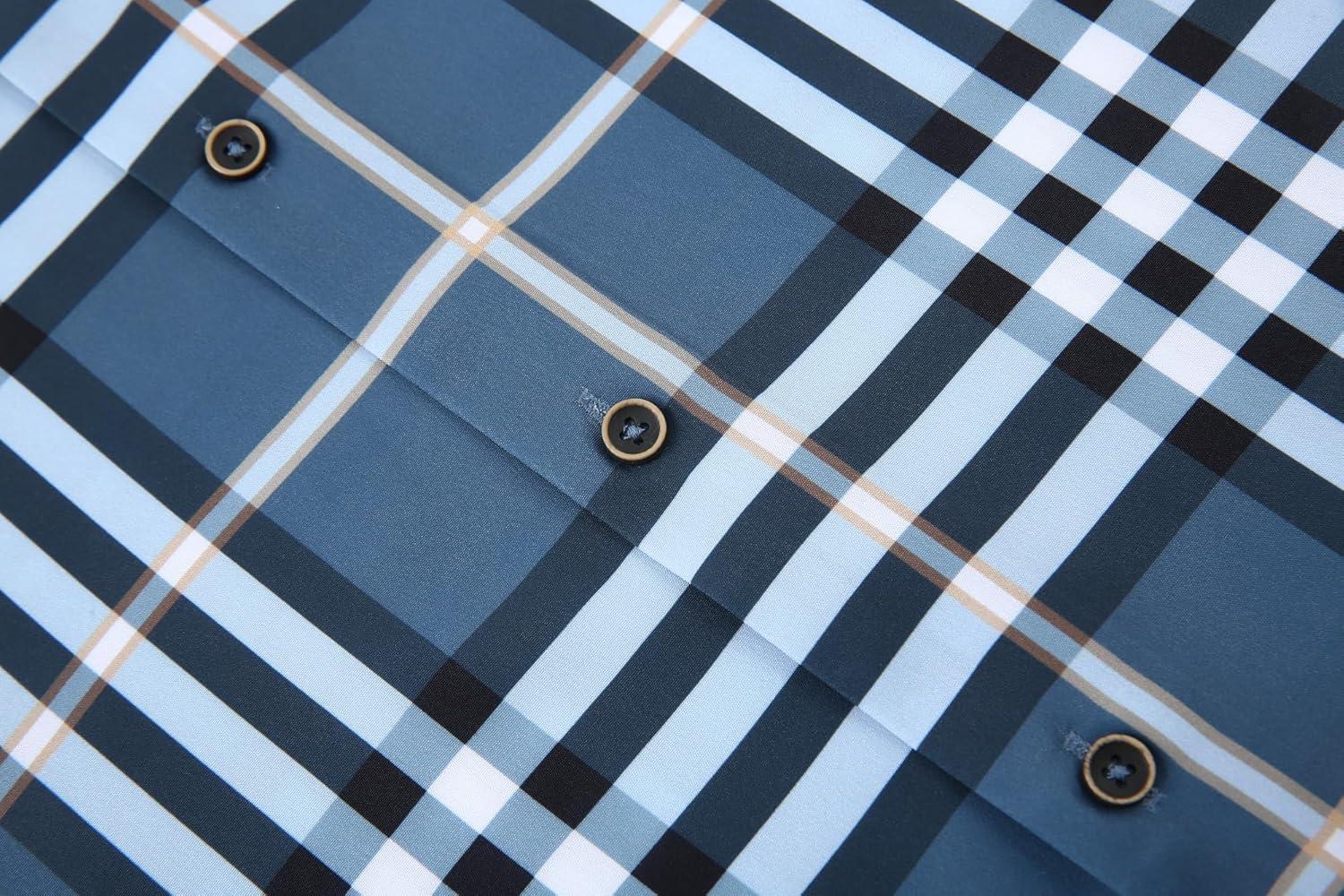 imageAlex Vando Mens Print Plaid Button Down Shirts Wrinkle Free 4Way Stretch Casual Dress Shirt for Men29 DustyblueWhite