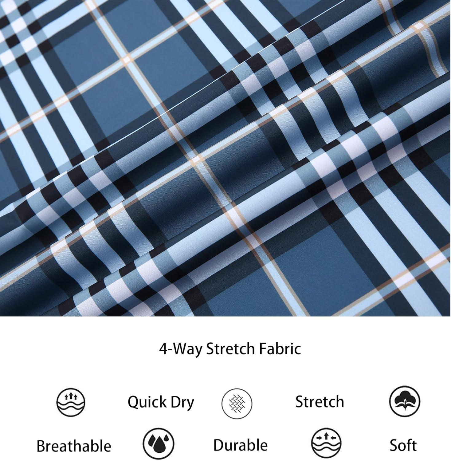 imageAlex Vando Mens Print Plaid Button Down Shirts Wrinkle Free 4Way Stretch Casual Dress Shirt for Men29 DustyblueWhite