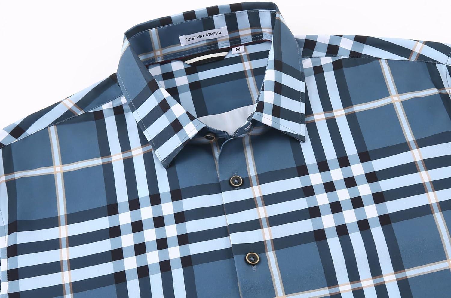 imageAlex Vando Mens Print Plaid Button Down Shirts Wrinkle Free 4Way Stretch Casual Dress Shirt for Men29 DustyblueWhite
