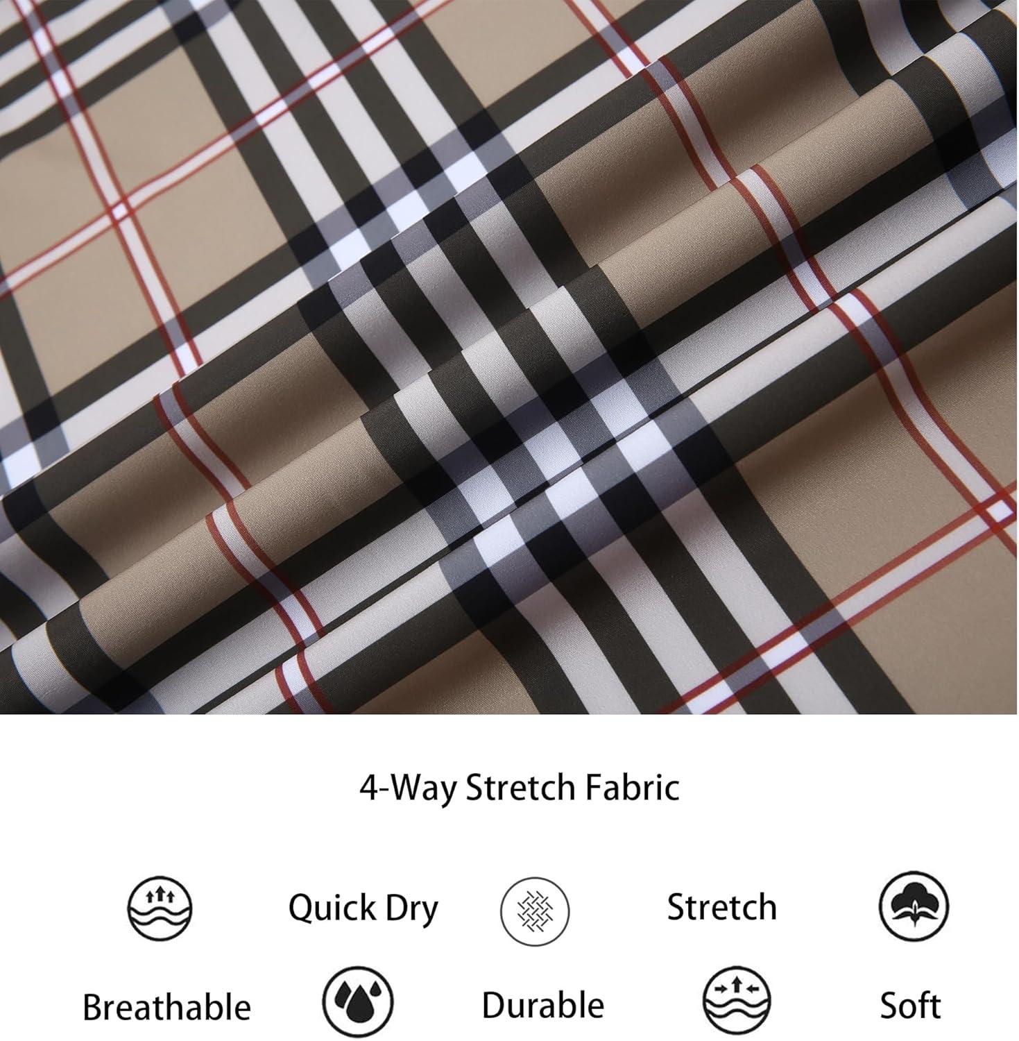 imageAlex Vando Mens Print Plaid Button Down Shirts Wrinkle Free 4Way Stretch Casual Dress Shirt for Men30 BorwnWhite