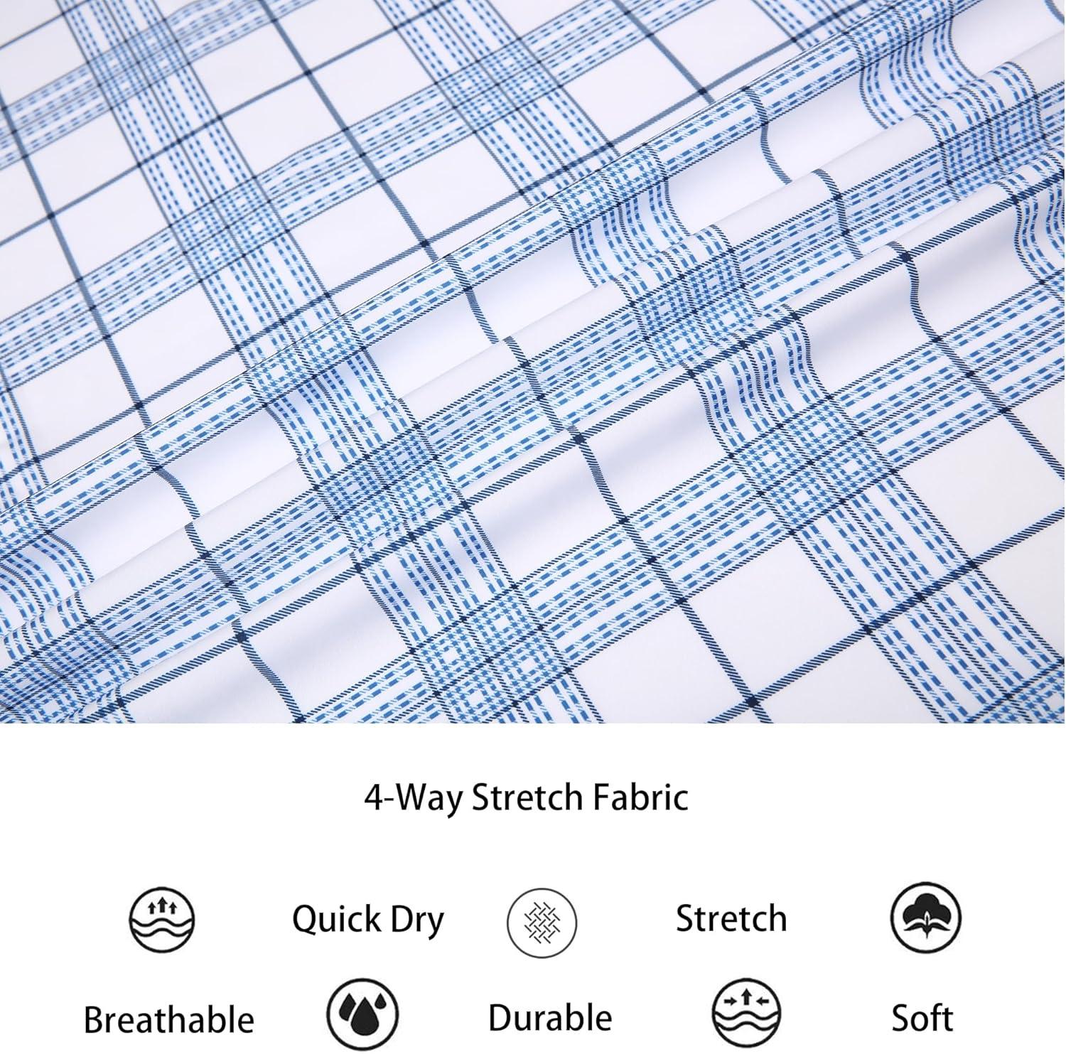 imageAlex Vando Mens Print Plaid Button Down Shirts Wrinkle Free 4Way Stretch Casual Dress Shirt for Men30 WhiteBlue